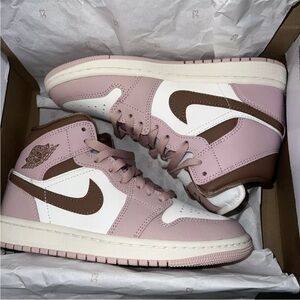 Nike Air Jordan 1 Mid Pink and Brown Sneakers